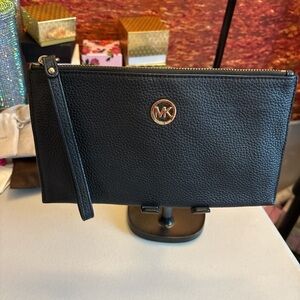 Michael Kors Black Clutch with Gold Logo